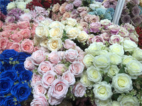 F-1424 Bouquets de Fleurs Artificielles en Soie pour Décoration de Mariage, 10 Têtes, Bouquet de Roses Roses