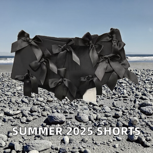 NOVEDAD DE VERANO 2025, bonitos pantalones cortos con lazos de cintura baja para niñas, OMMiZ, pantalones cortos informales con cintura elástica, pantalones cortos tejidos ajustados listos para enviar - Product Image 2