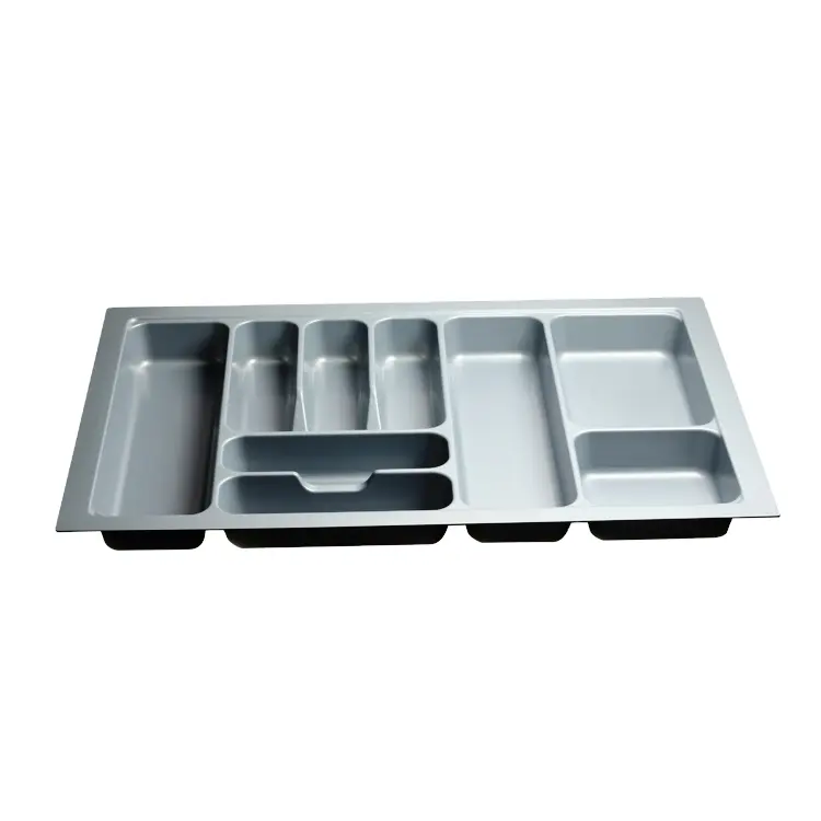 Organizzatore cassetto cucchiaio disegno da scrivania portaposate espandibile deposito vassoio da cucina grigio in plastica vari Pvc singolo quadrato grigio