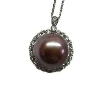 Collar de plata S925 con colgante de perla púrpura redonda grande de 13-14 mm - Product Image 5