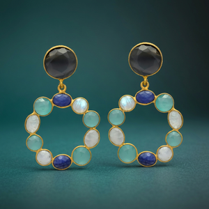 Nouvelle Arrivée Boucles d'Oreilles Pendante Unisexe pour Femme, Plaqué Or, Argent, Serties de Pierres Multiples, Design Papillon, Onyx Noir, Style Ethnique - Product Image 2