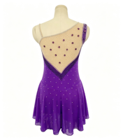 Robe de patinage artistique violette avec strass, bretelles asymétriques, dos en maille, costume de patinage sur glace pour filles et femmes