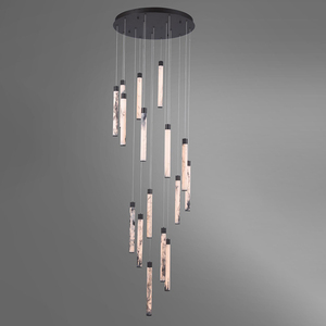 โคมไฟระย้าทรงกระบอกแบบแขวนแนวเส้นตรง ทำจากหินอ่อนและหินอลาบาสเตอร์สไตล์นอร์ดิก เหมาะสำหรับบันได วิลล่า และโรงแรม - Product Image 1