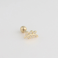 ROXI S925 Argent Sterling Plaqué Or 18 carats Zircon Feuille de Plaqué Or Boucle d'Oreille Clou pour Cartilage