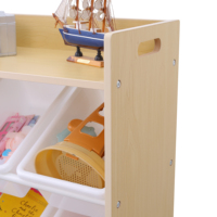 Organisateur de jouets en bois, organisateur de rangement pour jouets avec 9 bacs en plastique, solution de rangement à 3 niveaux
