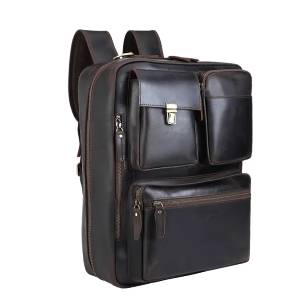 2023 New Design Custom Leather Colors Vintage Style Men Business Convertible Leather Briefcase Laptop Messenger Bag Backpack