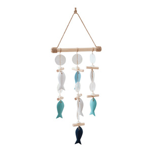 Mediterranean Style Wall Decor Fish And Seashell Pendants Solid Wood Hemp Rope Wind Chime Home Decor Hanging Items - Product Image 4
