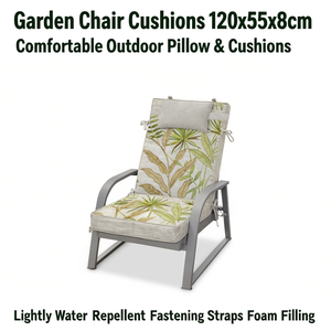 Cuscini per Sedie da Giardino 120x55x8cm, Comodi Cuscini da Esterno Leggermente Idrorepellenti con Cinghie di Fissaggio e Imbottitura in Schiuma - Product Image 1