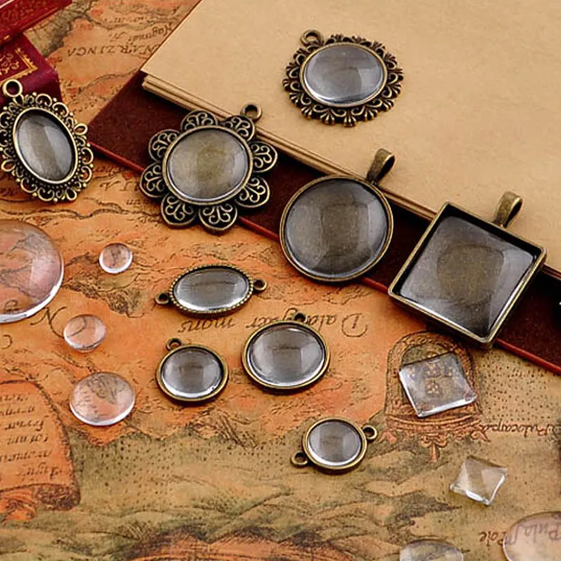 Grosir Perhiasan Datar Tambalan Permata Bulat Persegi Bentuk Hati Kaca Kristal Cabochon
