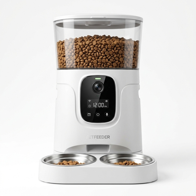 WiFi Smart Pet Feeder 2 Bowl Auto Cat Dog Food Dispenser HD Camera APP Remote Control Scheduled Portion Feeding Large Capacity