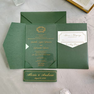 Dark Green Trifold Hardcover Wedding Invitation Set Elegant clear Acrylic and RSVP Card Faire <strong>Part</strong> De Mariage Luxe Modern Invite - Product Image 1
