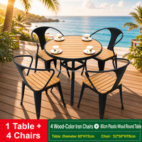 Ensemble de meubles de patio 5 pièces, table ronde WPC 80 cm, plateau en composite bois-plastique, cadre noir, 4 chaises à lattes, vente en gros, livraison rapide