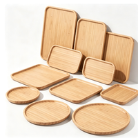 Ensemble de plateaux de service en bois à bords surélevés et coins arrondis, grain naturel, pour le petit-déjeuner et le thé, personnalisable OEM
