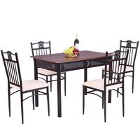 5-teiliges Vielseitiges Rundes Holz-Esstisch-Set mit 4 Stühlen für Zuhause, Küche, Outdoor, Landhaus, Flur oder Apartment-Bar