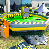 Parcours d'obstacles gonflable avec taureau mécanique et machine à faire tourner, équipement de terrain de jeu pour enfants, jeu de défi familial en PVC pour parc