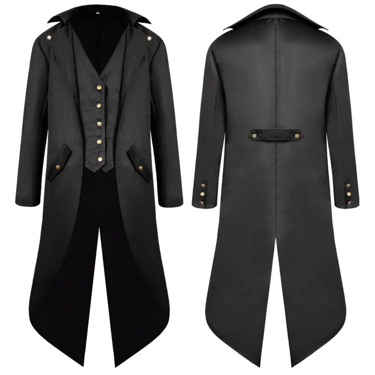 2020 New Hot Selling Medieval Retro Costume Vintage Clothing Long Punk Steam Goth Tuxedo Unisex Halloween Cosplay Costume Coat