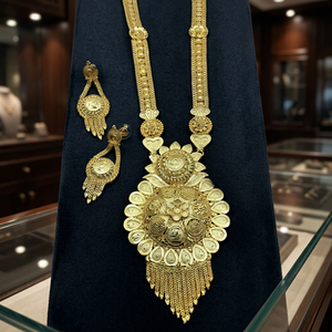 Wholesale Women's 14K 18K 24K Micro Gold Plated Brass Wedding <b>Necklace</b> and Earrings Set Traditional Design <b>Long</b> 24-inch Jewelry - Product Image 3