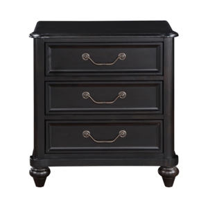Traditional 3 <b>Drawer</b> Nightstand Charcoal Brown Finish Antique Handles Classic Bedside Table Storage <b>Drawers</b> - Product Image 2