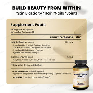 Lifeworth Erwachsenen-Kollagen für Frauen Männer Typ I II III V X Multi-Kollagen-Komplex Kapseln Hautaufhellung Haar & Gelenke - Product Image 5