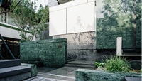 Marbre vert bronze naturel, base vert-bleu profond avec veines fluides pour mur d'accentuation et plan de travail