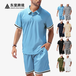 Conjunto de Camiseta Polo y Pantalones Cortos Casuales de Verano para Hombre Dongfei, Color Sólido, Poliéster Fino, Dos Piezas, Ropa de Ocio - Product Image 1