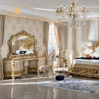 Ensemble de chambre à coucher royal européen de luxe, style rococo, lit en bois et cuir de taille reine, meubles de chambre à coucher, lit double