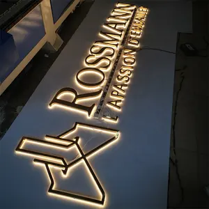 Attraente specchio acrilico dorato Led lettera retroilluminato segno parete led luce 3d retroilluminato logo segno per shopfront