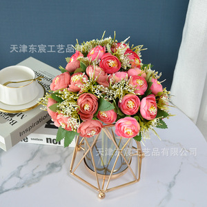 Bouquet de fleurs artificielles en soie, bourgeons de thé noués à la main, 24 cm de haut, pour décoration intérieure, mariage et maison - Product Image 3