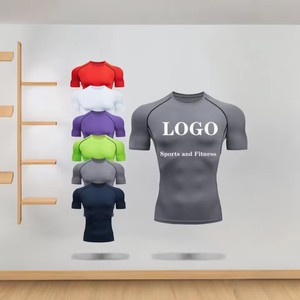 T-shirt de sport moulant à séchage rapide avec logo personnalisé pour homme, vêtements de sport compressifs en maille respirante - Product Image 2