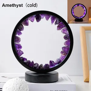 Wholesale Natural Amethyst Round Crystal Lamp Healing Stone Crystal Night Light Crystal Crafts Colors Can Be Customized