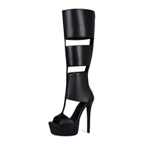 Sandales bottes à talon plateforme pour femme, style européen, sexy, à larges rayures noires, tendance, grande taille 44