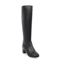 Nouvelles Bottes Hautes Noires Minimalistes pour Femme 2026, Talon Carré Rond, Fermeture Éclair Latérale, Bottines d'Extérieur Formelles, Bottes de Mollet