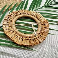 Boucle de ceinture personnalisée en raphia recouvert d'herbe anneau de réglage boucle en métal pour ceinture femme