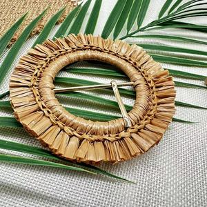 Customized <strong>Raffia</strong> Grass Covered <strong>Belt</strong> Buckle Adjustment Ring Metal Buckle for Woman <strong>Belt</strong> - Product Image 2