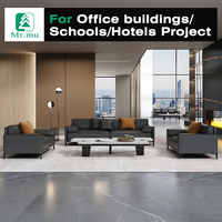 Juego de Sofás de Oficina Comerciales Duraderos de Cuero Genuino Musen, Sofá de Cuero Negro de Tres Plazas de Lujo Moderno para Apartamento u Hotel