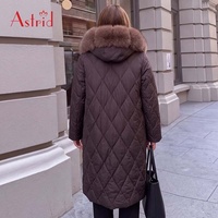 Manteau matelassé pour femmes grandes tailles, col à capuche en fausse fourrure, mi-long, veste d'hiver