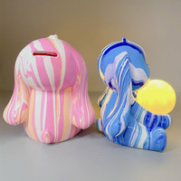 Nouveauté : Tirelire en résine en forme d'ours et de lapin, faite à la main, avec lumière lunaire 3D et peinture de surface embryonnaire blanche