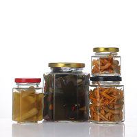 Vente en gros de bocaux en verre hexagonaux carrés et ronds à capacité multiple avec couvercle en métal et support personnalisé