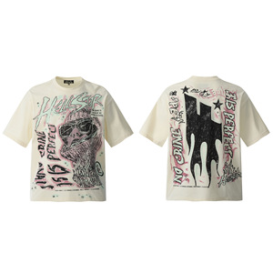 T-shirt Homme Vintage Sombre à Manches Courtes Col Rond en Coton Tricoté Imprimé Style Étoile Haute Qualité Coupe Ample avec Étiquette NFC - Product Image 6