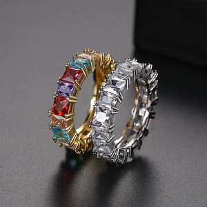 LUOTEEMI moda takı abd tarzı altın kaplama moda kare gökkuşağı yüzük kübik zirkon parmak yüzük - Product Image 4