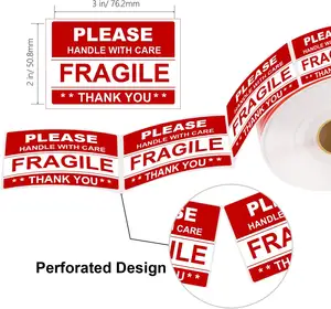 3x2 Inch Handle with Care 500 Fragile Stickers for Shipping Moving Glass Permanent Adhesive Fragile Labels
