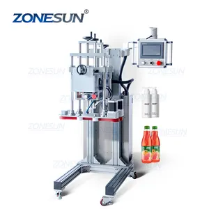 ZONESUN ZS-XG20A otomatik vida 4 tekerlekli cam plastik tetik suyu uçucu yağ şampuan şişeleri kapatma makinesi