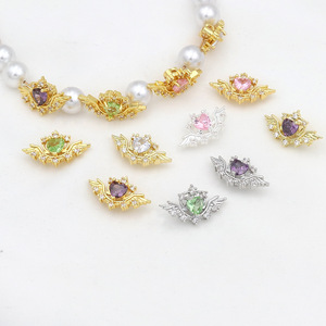 Cuentas espaciadoras con forma de corazón y alas de ángel, con circonita y cristal de múltiples orificios, para la creación de pulseras DIY D176 - Product Image 2