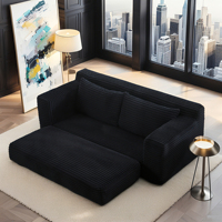 Canapé compact en mousse à mémoire de forme de 56 pouces pour salon - Sans assemblage, tissu en velours côtelé - Canapé compact pour appartements, noir