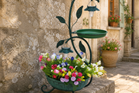 Lanterne solaire en fer, mangeoire et bain pour oiseaux avec pot de fleurs, support en forme de feuille et de branche pour la décoration de jardin extérieur