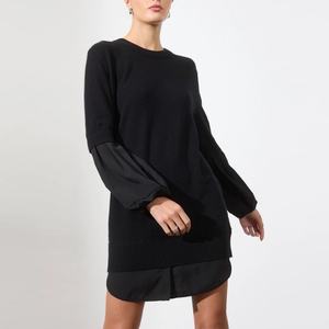 Vestido de Punto de Lana de Color Sólido, Vestido de Suéter de Manga Larga para Otoño con Cuello Redondo, Estilo Casual, Material de Algodón para Mantener el Calor - Product Image 1