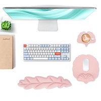Ensemble clavier de jeu léger et confortable avec repose-poignets en forme de feuille et tapis de souris, base en caoutchouc de silicone personnalisable, en stock