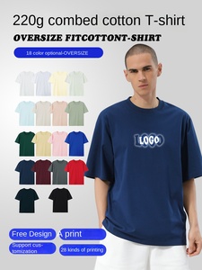 T-shirt col rond 100 % coton pour homme et femme, coupe ample, manches courtes, couleur unie, logo imprimé, tricoté, anti-boulochage, 220 g - Product Image 6