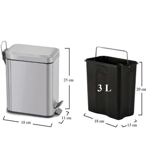 Cestino per Bagno in Alluminio da 3 Litri, Rettangolare con Pedale - Product Image 2