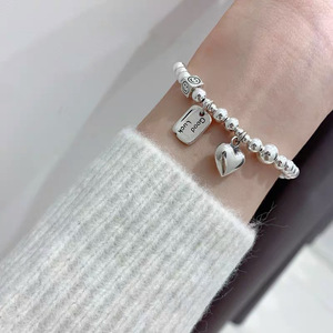 S925 Sterling <b>Silver</b> Bracelet Heart <b>Charm</b> Good Luck Smiley Face Women's Everyday Wear Jewelry - Product Image 5